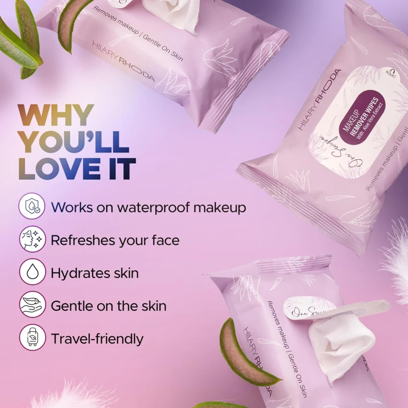 Hilary Rhoda One Swipe Makeup Remover Wipes | Removes Waterproof Makeup | Aleo Vera Infused Makeup Remover Wipes | Hydrating & Cleansing Facial Wipes | Paraben-Free | 25 pcs thumbnail 4